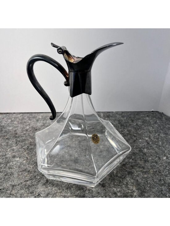 Royal Crystal Rock Other - VTG RCR Royal Crystal Rock Hexagonal Decanter Patina Silver Handle & Spout